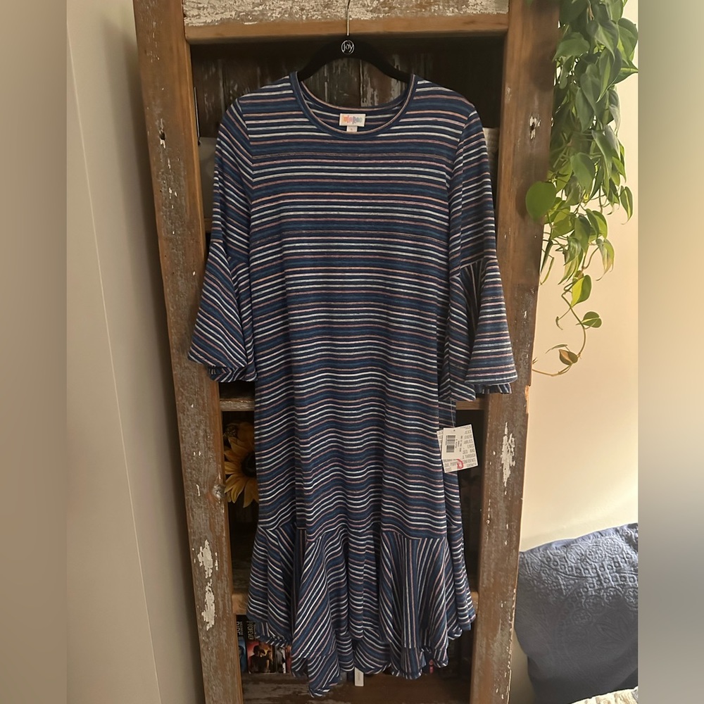 Lularoe Maurine blue striped dress